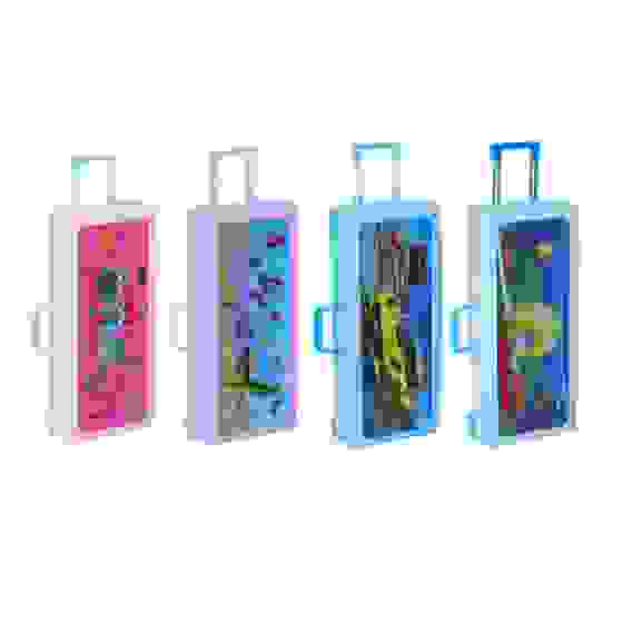 Пенал жесткий в форме чемодана, 20,6х8,5х4,2см, колеса, 2 ручки, 1 отд., выдвиж.планка, пл., 4 диз.