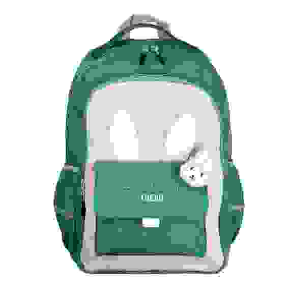 Рюкзак подростковый 43x29,5x18см, 2 отд., 3 карм., апплик.в форме ушек, брелок, ПЭ, белый/ зеленый