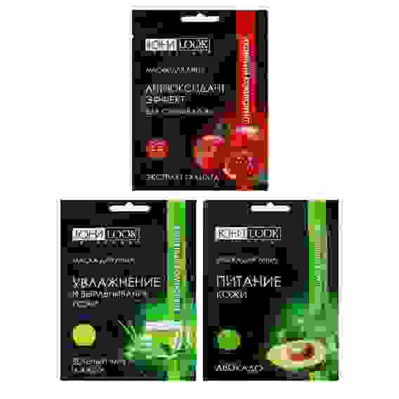 Маска тканевая для лица Активный компонент, 22мл, 3 вида ЮниLook