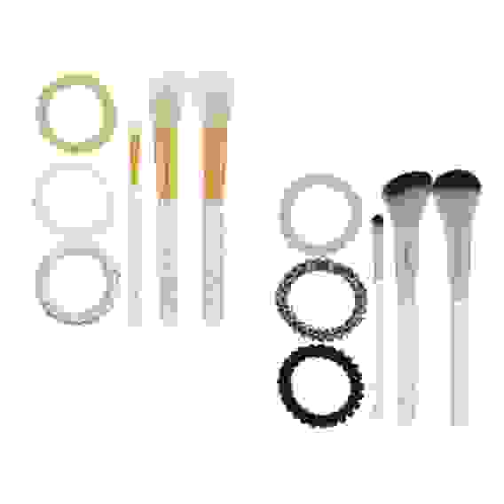 Набор: кисти для макияжа 3шт и резинки-спиральки 3шт, пластик, металл, нейлон, ТПУ, 2цв, ПР-21 ЮL