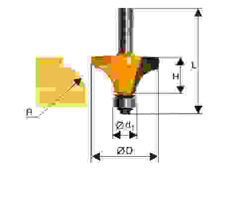 Фреза кромочная калевочная Энкор ф38,1х19мм R12,7мм хв8мм