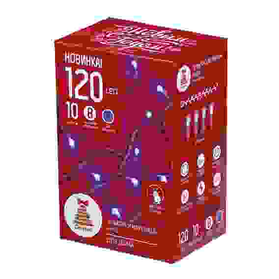 Гирлянда эл. вьюн 10м, 120LED, цветной диод, синий, 8 реж., ПВХ прозрачный, 220В СНОУ БУМ