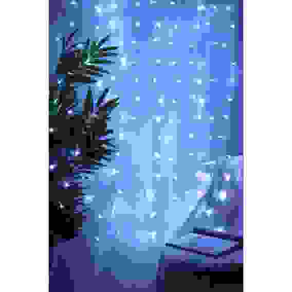 Гирлянда эл. занавес, 1.5x1.5м, 150LED, белый, 10 нитей, пост.свеч., ПВХ прозр., 220В СНОУ БУМ