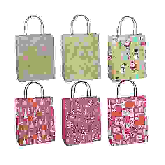 Пакет подарочный крафт, 21x25,5x10см, бумага высокого качества, 6 дизайнов, арт.2022-8 СНОУ БУМ