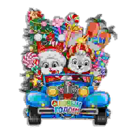 Панно декоративное, Символ Года в автомобиле, бумага, 30 см СНОУ БУМ