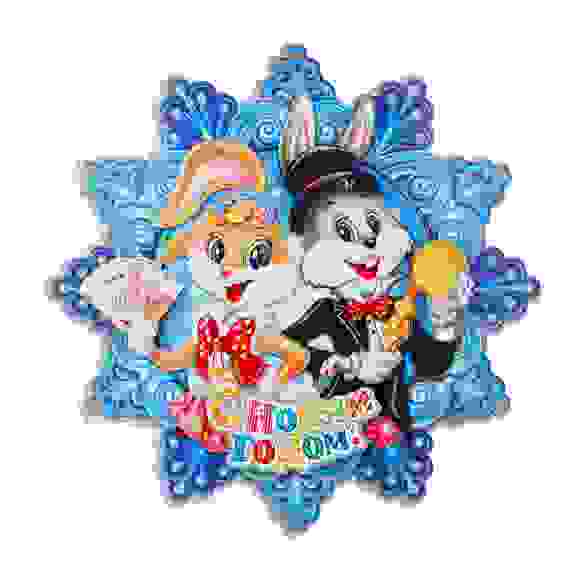 Панно декоративное, Символ Года в снежинке, бумага, 30 см СНОУ БУМ