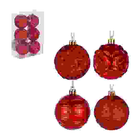 Набор формовых шаров 6шт 6см, красный, 2 дизайна, пластик СНОУ БУМ