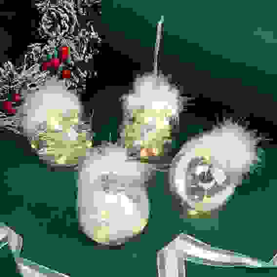 Шар с перьями и подсветкой LED, 8см, пластик, 4 цвета СНОУ БУМ