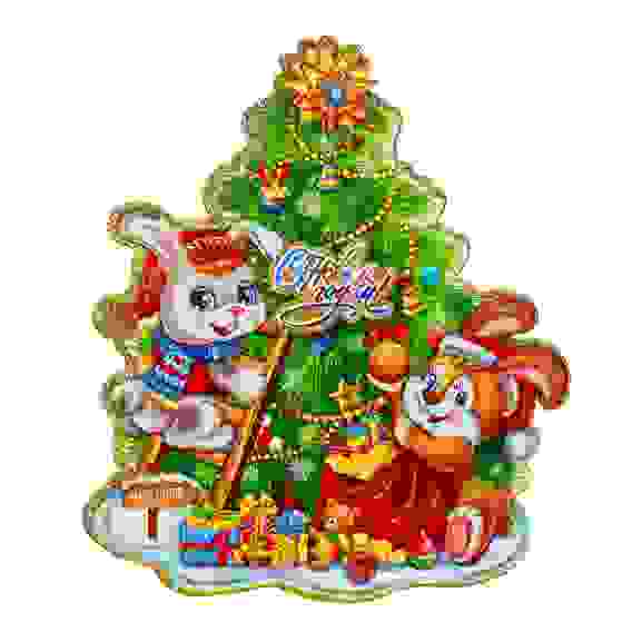 Панно декоративное, Символ Года с елкой, бумага, 30 см СНОУ БУМ