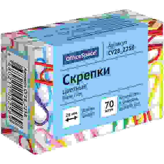 Скрепки 28мм, OfficeSpace, 70шт., цветные, карт. упаковка