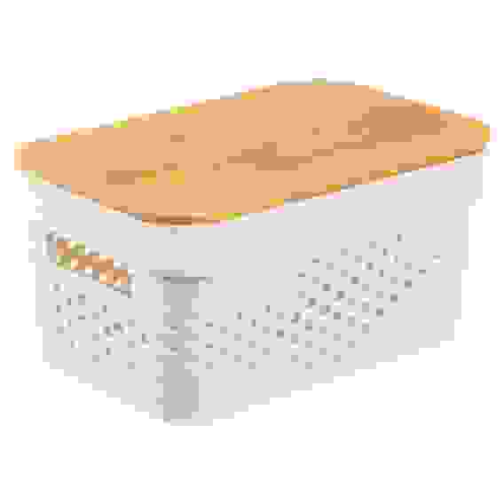 Корзина для хранения с бамбуковой крышкой \"Идиллия\", 26,5x18x12,5 см, белый VETTA