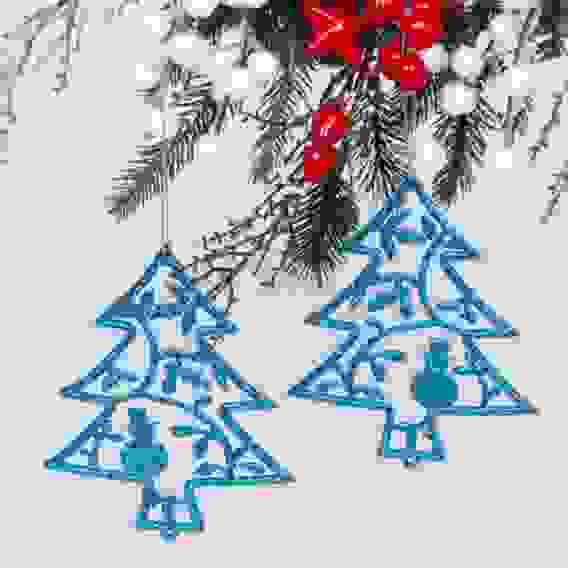 Подвески в блестках "Елочки новогодние" 12 см (набор 2шт), голубой