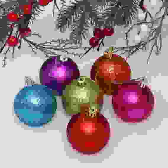 Новогодние шары 6 см (набор 6 шт) "Микс фактур", Яркий микс