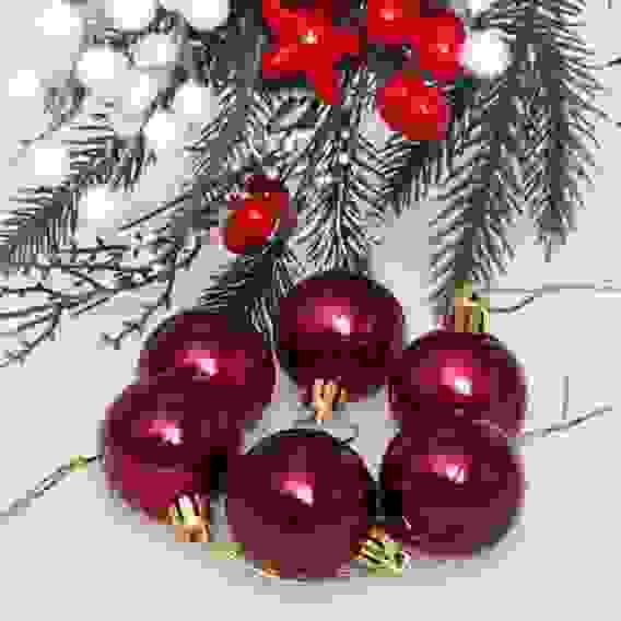 Новогодние шары 4 см (набор 6 шт) \"Глянец\", темный рубин