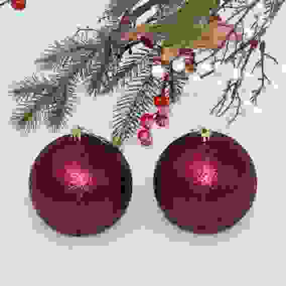 Новогодние шары 10 см (набор 2 шт) &quot;Глиттер&quot;, темный рубин