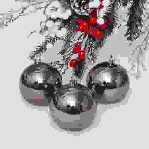 Новогодние шары 8 см (набор 3 шт) &quot;Глянец&quot;, графит