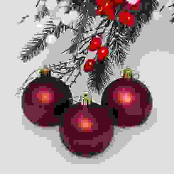 Новогодние шары 6 см (набор 3 шт) \"Матовый\", темный рубин