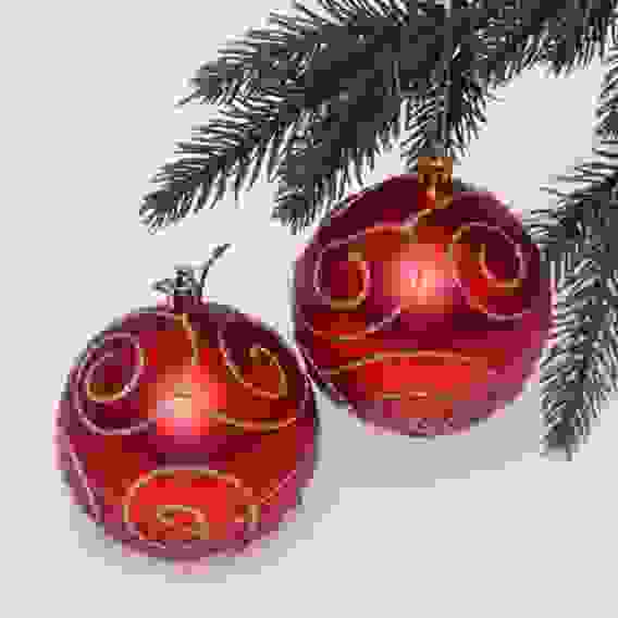 Новогодние шары 8 см (набор 2 шт) \"Снежные узоры\", Красный