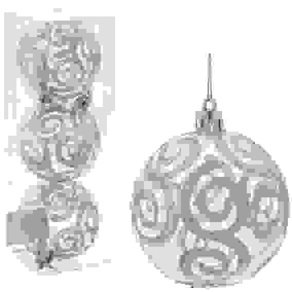 Новогодние шары \"Зимние узоры\" 7см (набор 3шт.), серебро