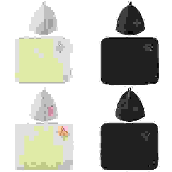 Набор банный 2 пр с вышивкой (коврик, шапка) ЕВРО в упаковке, 30% шерсть, 70% полиэфир, белый/серый