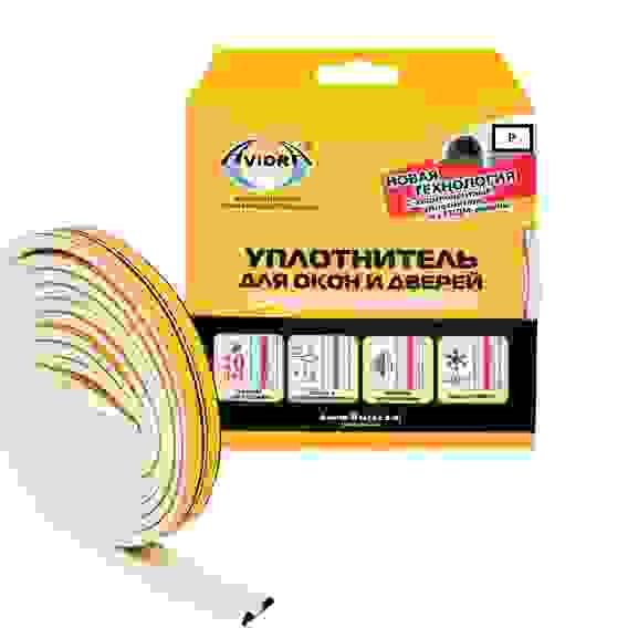 Уплотнитель P-профиль, резиновый AVIORA, 6 м, белый