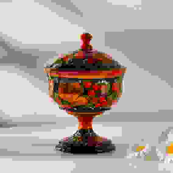 Конфетница, с крышкой, большая, хохлома 3899718