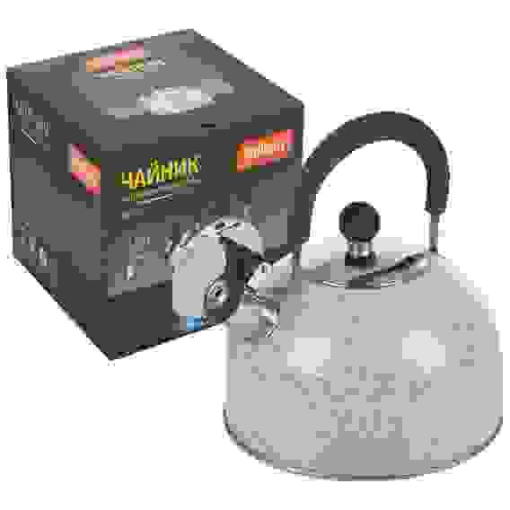 Чайник STORIA, объем 2,5 л, из нерж стали со свистком, окрашенный, ручка под дерево