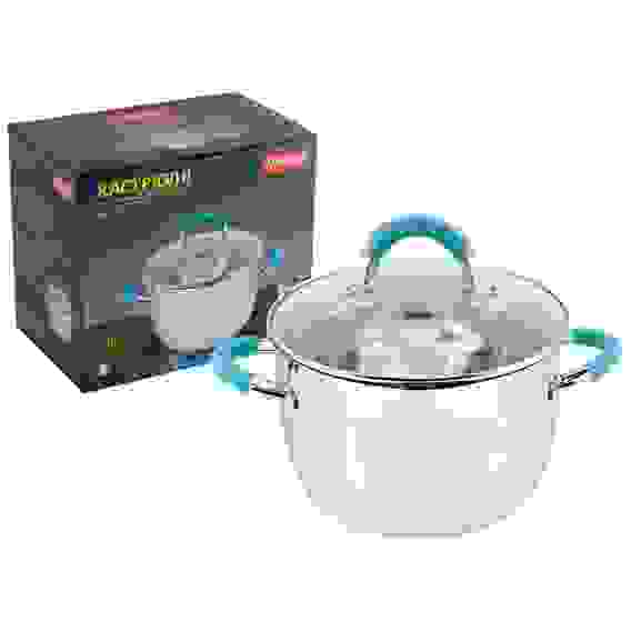 Кастрюля BRAVO, объем 3,9 л, из нерж стали с крышкой из жаропрочного стекла, размер 20*12,5 см