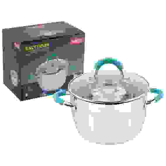 Кастрюля BRAVO, объем 2,9 л, из нерж стали с крышкой из жаропрочного стекла, размер 18*11,5 см