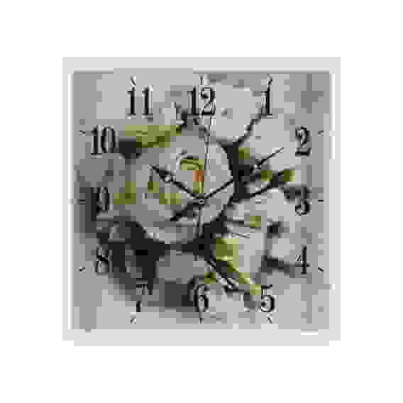 Часы настенные квадрат 30х30см, корпус белый &quot;Розы&quot; &quot;Рубин&quot;