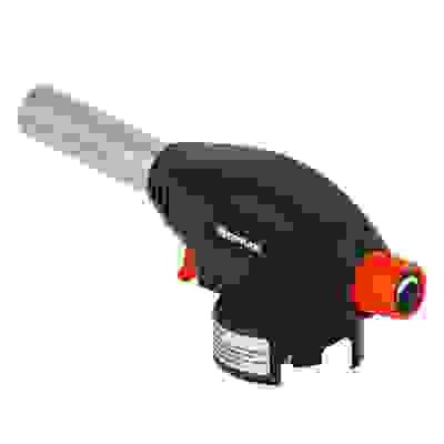 Горелка газ. с пьезорозжигом, цанговый захват, шир. сопло, пласт., латунь; 17х6,6х5,1см ЕРМАК