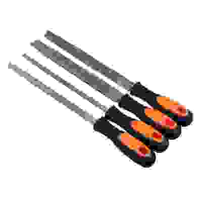 Набор напильников 200мм 4шт(кругл.,полукругл.,трёхгранный,плоск.),пластик.двухкомпонент. ручка ЕРМАК