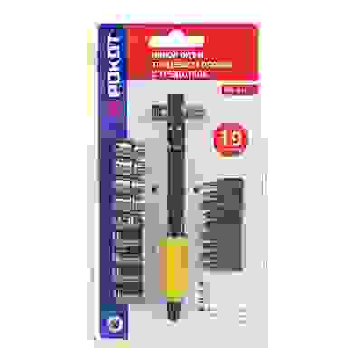Набор бит и торцевых головок с трещоткой, 19 предметов РОКОТ