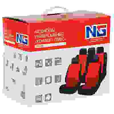 Авточехлы универсальные комфорт плюс 9 пр., MESH, PVC, 3 замка, Airbag, черный/красный NG