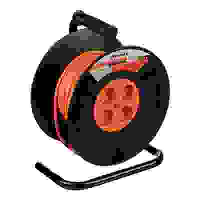 Удлинитель силовой на катушке с зазем, 4 гнезда, евро, 3х1,5 мм2, 25м (маск.нагр. 13А,2,2кВт) ЕРМАК