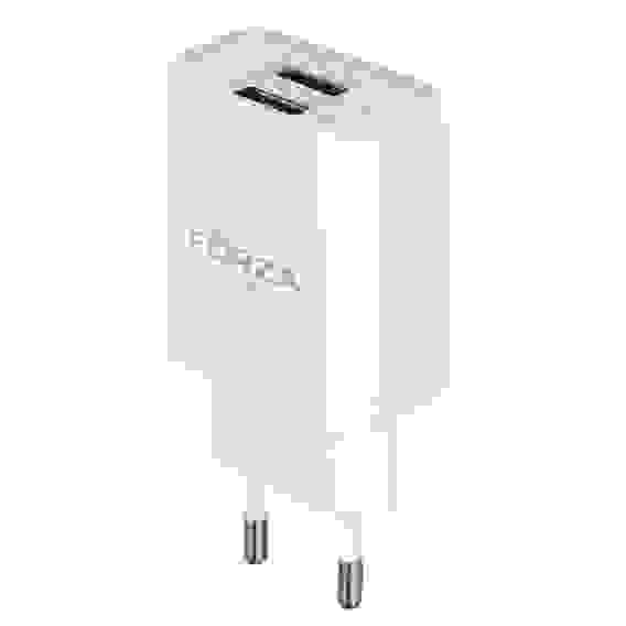 Сетевое зарядное устройство Стандарт, 2xUSB, 2А, 5В, Белый FORZA