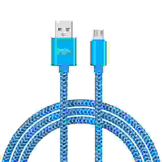 Кабель для зарядки Волна Micro USB, 1м, 2А, тканевая оплётка, 4 цвета, пакет FORZA