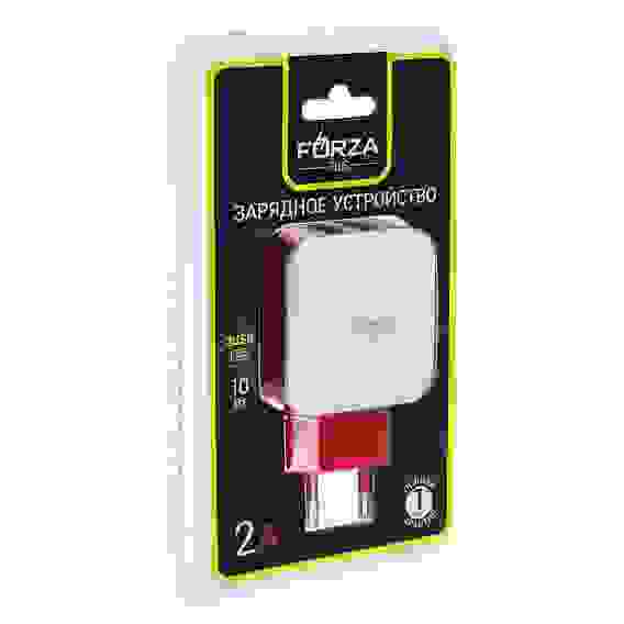 Сетевое зарядное устройство Акварель, 2xUSB, 2А, 5В, 3 цвета FORZA (гарантия 2 недели)