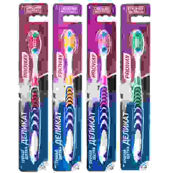 Зубная щетка Деликат, пластик, резина, средняя жесткость, индекс 5, степень 6&lt;G&lt;9 PROWAY