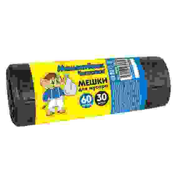 Мешки для мусора 60л/30шт,5мкм,ПНД,черные,рулон,MPM4531 Мамонтенок Чистолюб