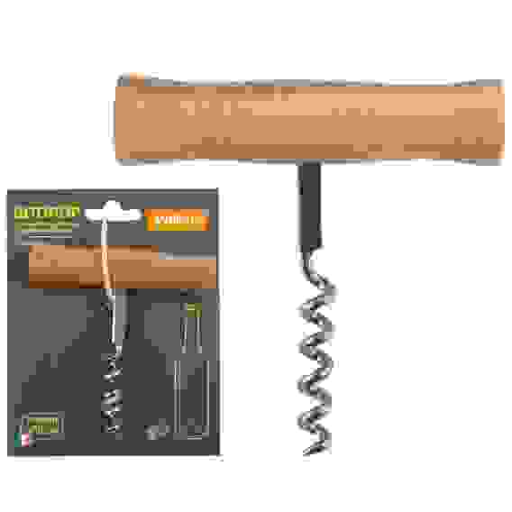 Штопор ELICA, размер: 9*9 см, из нержавеющей стали с деревянной ручкой