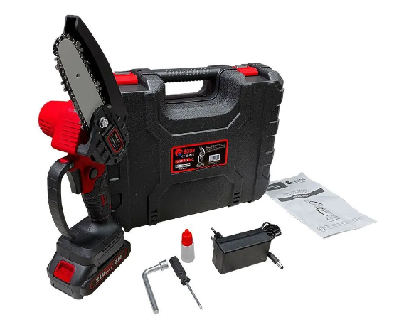 Пила цепная акк. EDON UNS-21A мини (шина10см, шаг 1/4, 28зв.) 2акк, з/у (2Ач, 21В)