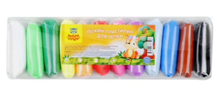 Легкий пластилин для лепки, 12 цветов, 120г, прозрачный пакет Мульти-Пульти