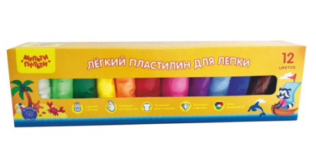 Легкий пластилин для лепки 12 цветов, 120г, картон, Мульти-Пульти