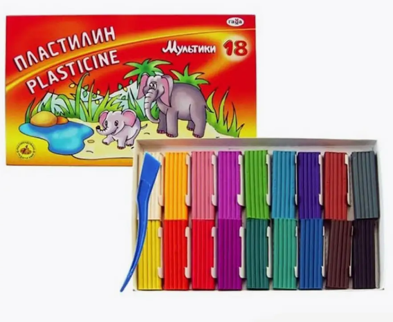 Пластилин "Мультики", 18 цветов, 360г, со стеком, картон. упаковка Гамма