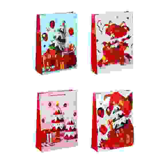 Пакет подарочный бумажный, с ламинированным нанесением, 32х44х11 см, 4 дизайна, арт 2 СНОУ БУМ