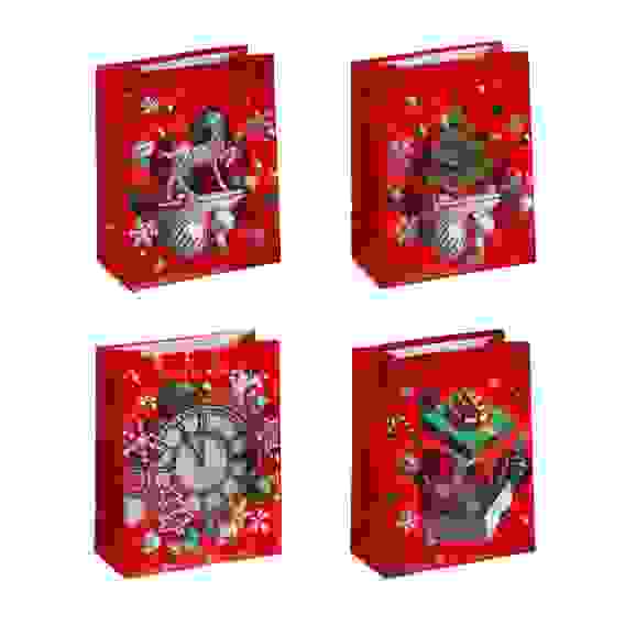 Пакет подарочный бумажный, с ламинированным нанесением, 12х15х5 см, 4 дизайна, арт 8 СНОУ БУМ