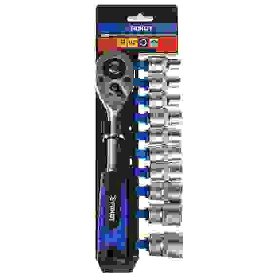Набор профессионального инструмента, 11 предметов, 1/2&quot; (головки и трещотка) РОКОТ