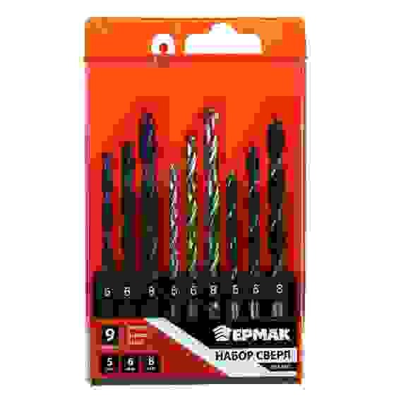 Набор 9 пр: сверла по дереву (5-6-8 мм), по металлу (5-6-8 мм), по бетону (5-6-8 мм) ЕРМАК