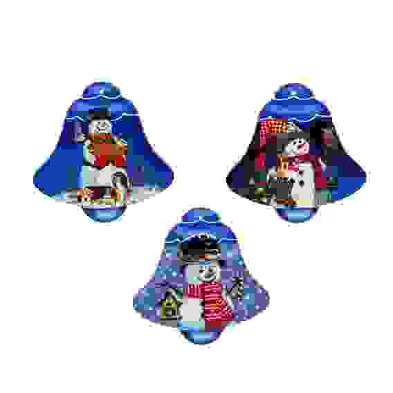 Акция! Подставка под горячее, Снеговик, 22х22см, колокольчик, керамика, 3 дизайна